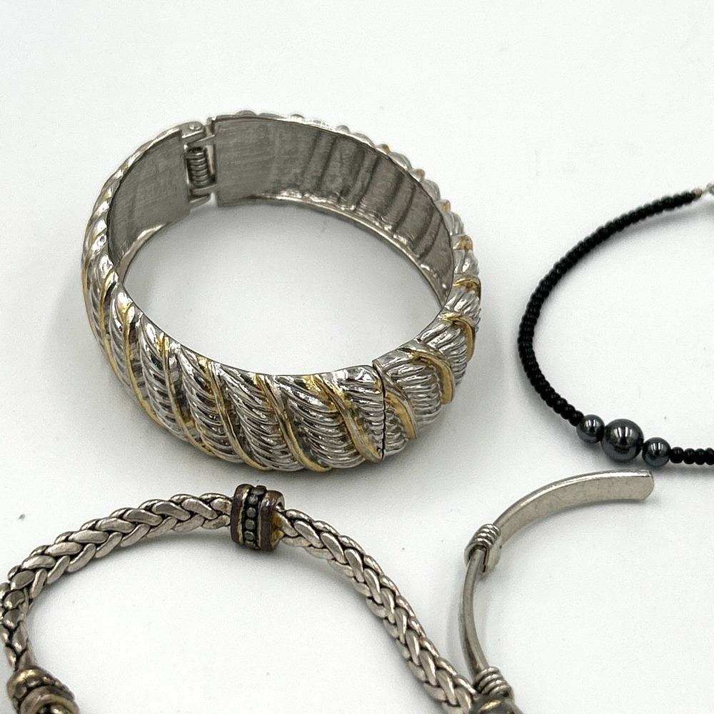 Lot of 10 bracelets Chain stretch Beaded Silver tone Several Vintage - Picture 3 of 13